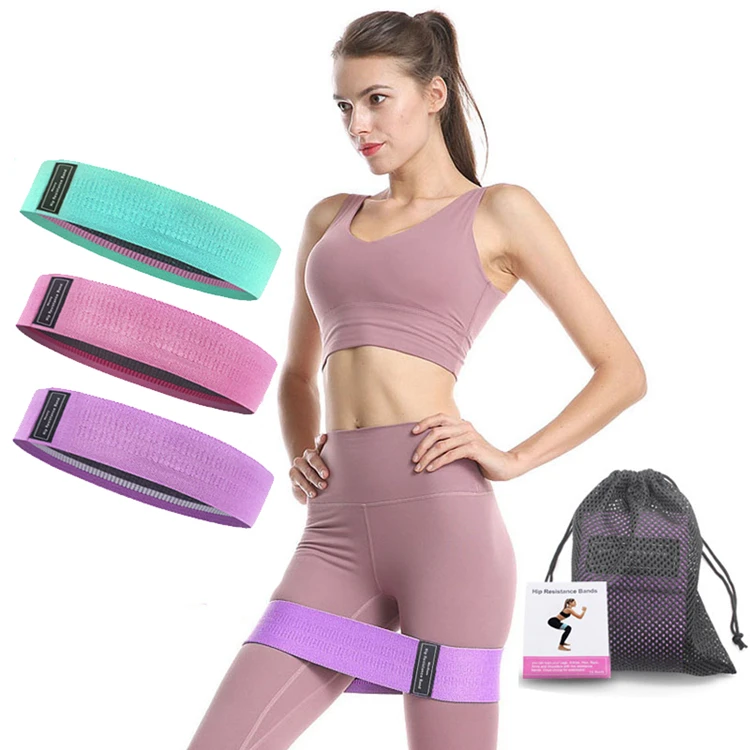 2020 New Design Custom Logo  Exercise Stretch Hip Circle,Printed Fabric Booty Band Gym Fitness Glute Resistance Band 3set