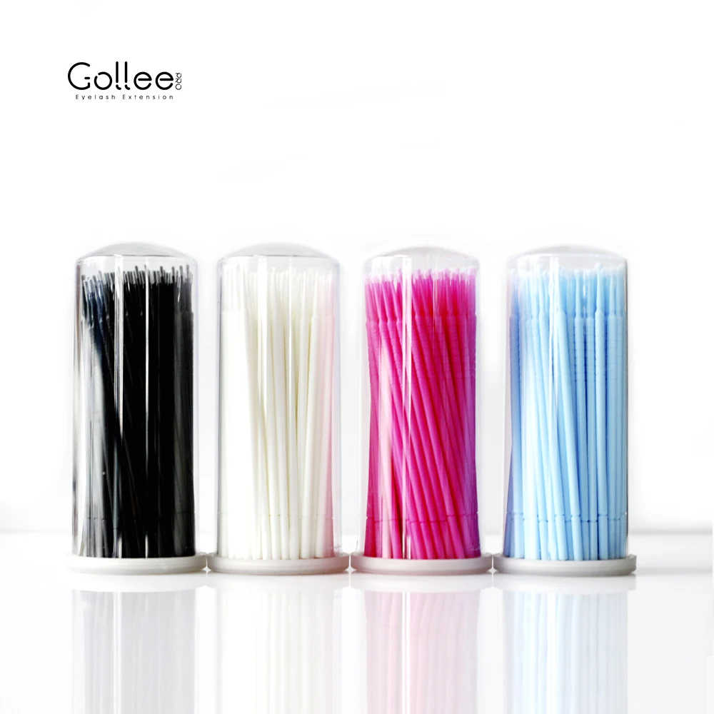 Gollee Pink Black Micobrush Eyelash Extension Disposable Mascara Dispenser Fiber Fabric Eyelash Applicator Micro Brush