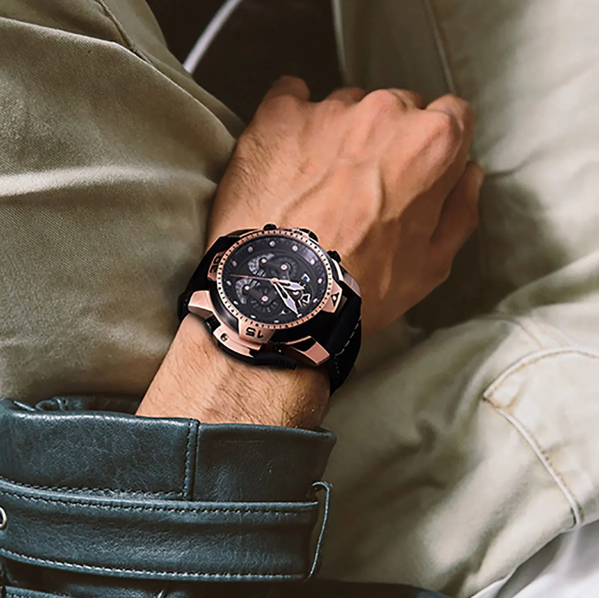 Reef Tiger Top Brand Luxury Sport Watch Men Rose Gold Watches Strap Automatic Waterproof Watches RGA3503