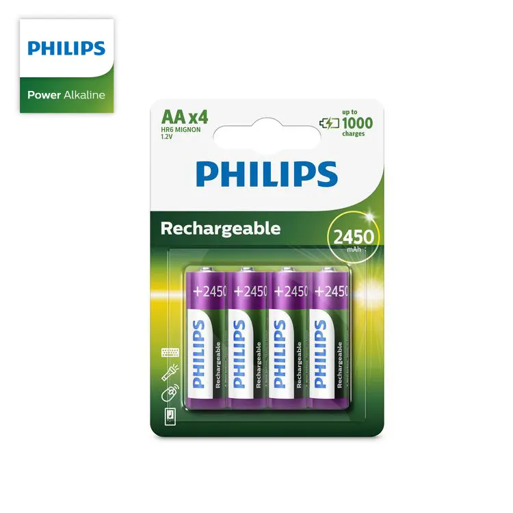 Philips long life rechargeable battery 1.2V AA 2500mah NI MH rechargeable battery