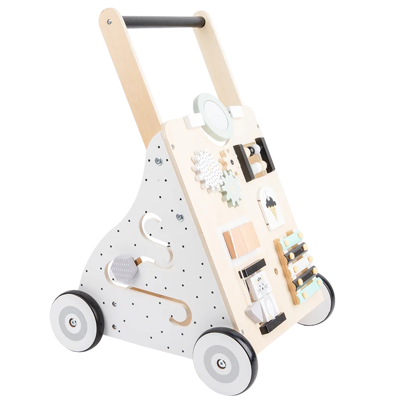 Creativity Wooden Baby Walker with Roller, Push and Pull Learning Activity Walker, Multi-Functional Activity Toy for Kids