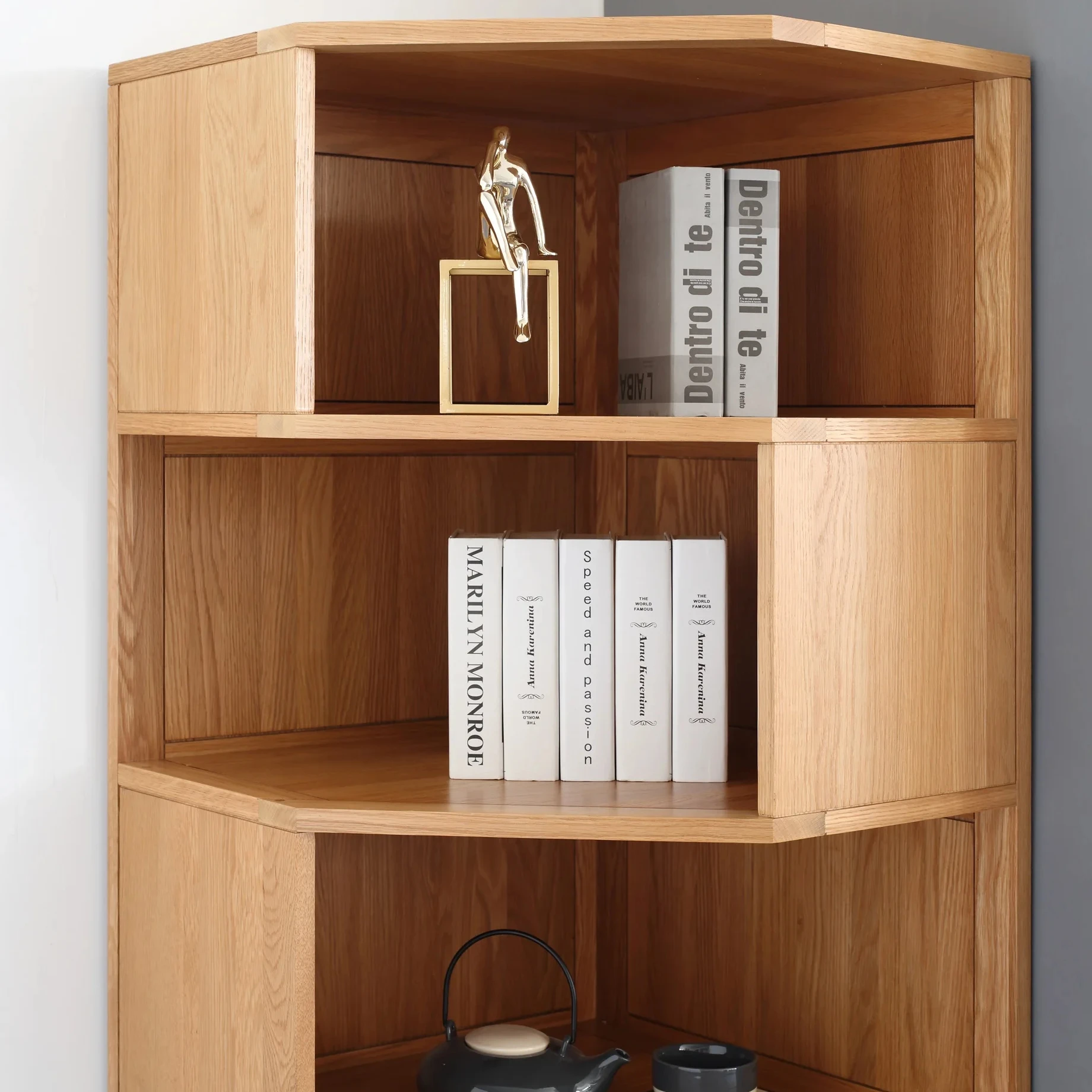D6171 practical corner bookshelves decoration solid oak wood boolshelf storage rack