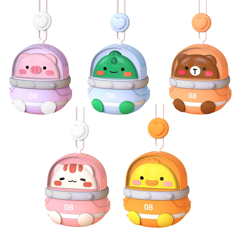 Newest summer cute animal rope bladeless mini hanging neck fan for kids