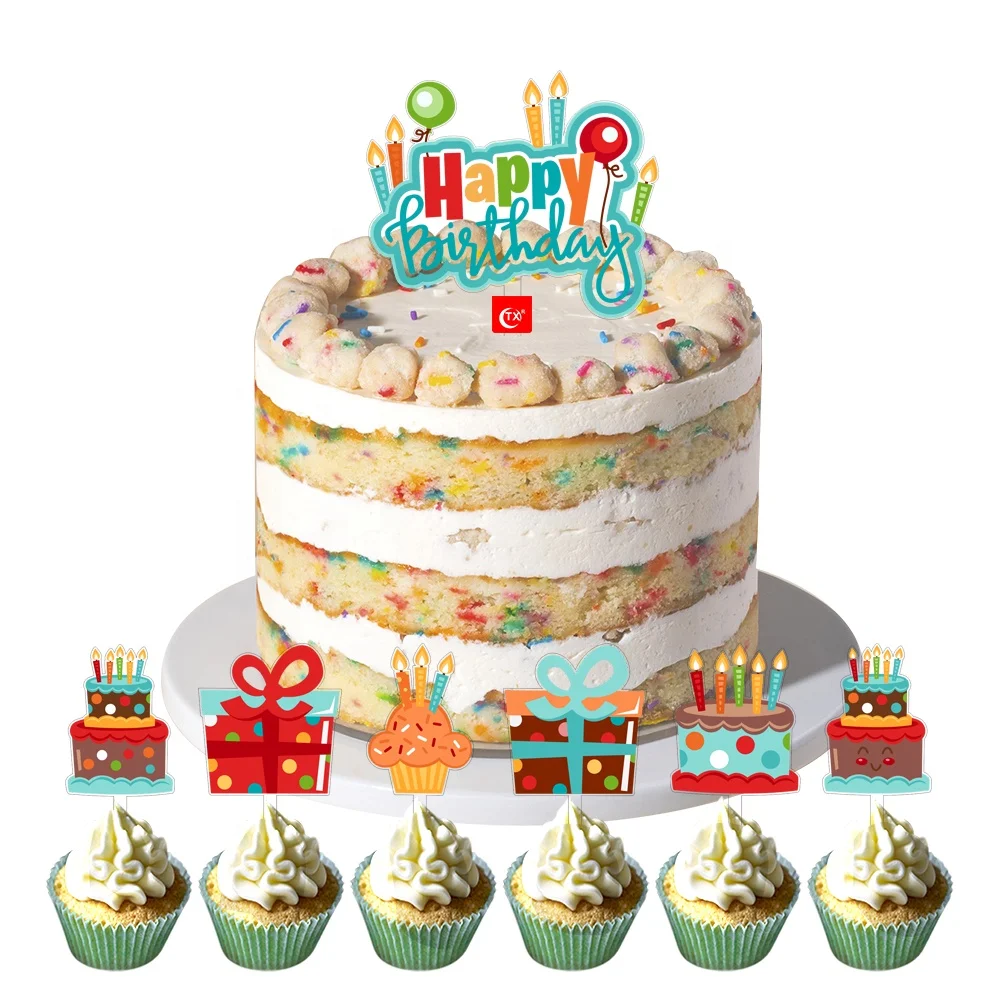 TX Baking Tools Cake Decoration Balloon Heart Cartoon Happy Birthday Banner Acrylic Cake Topper Set For Party Supplier In China
