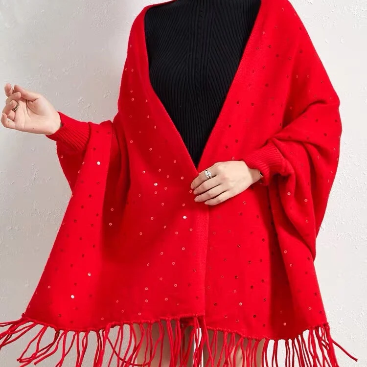Simple multicolor warm knitted shoulder mink blanket poncho scarves shawls for women