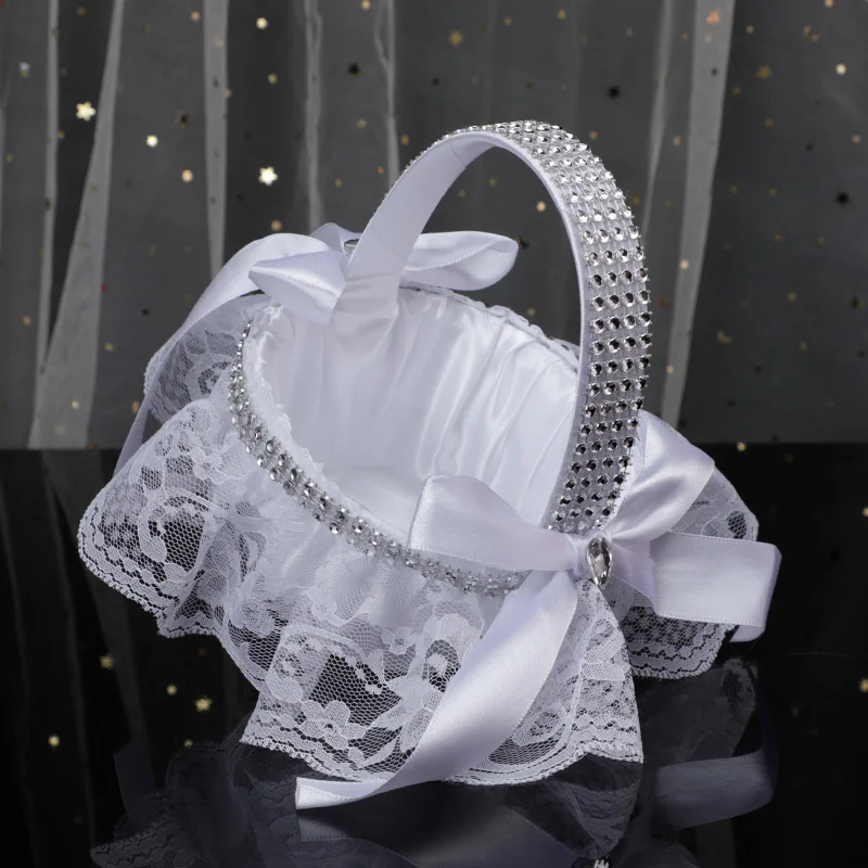 marriage wedding decorations Satin ribbon pearl Bowknot rhinestone lace female girls women bride bridal flower basket gift