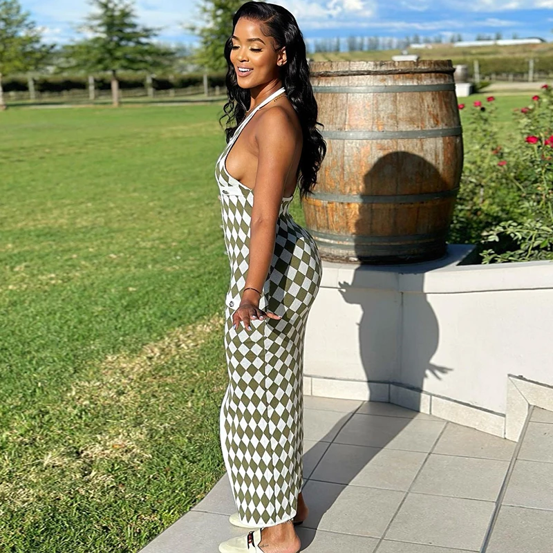 36130 Plaid Print Sleeveless Dresses Split Vintage Casual Women