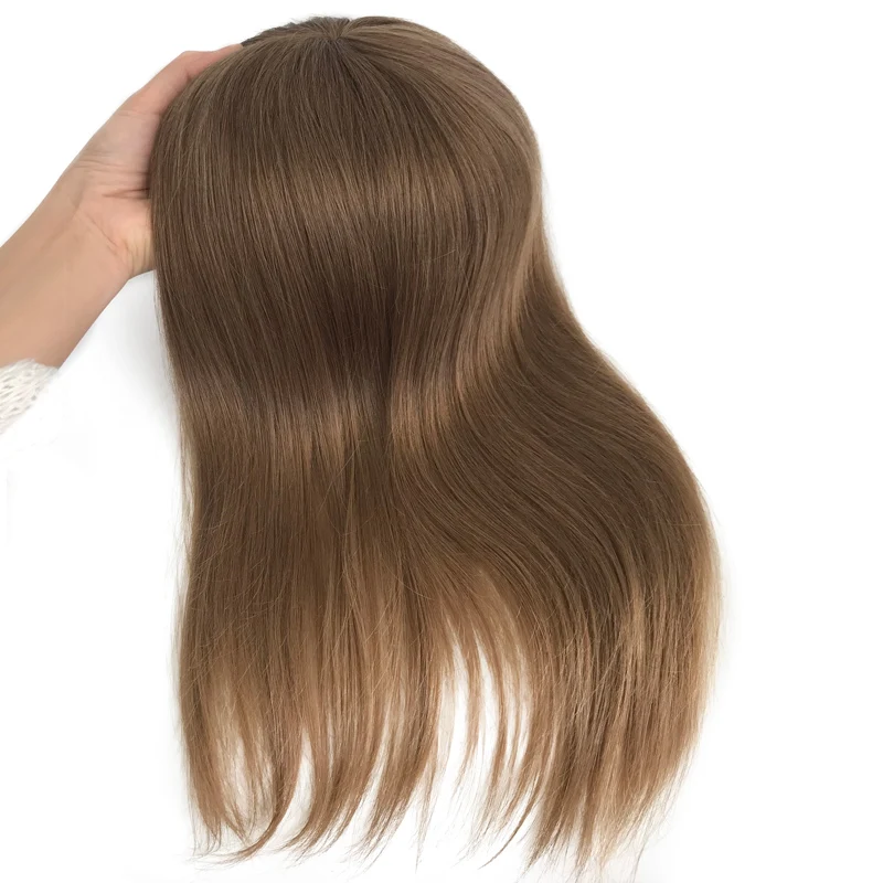 MONO Top Part Silk Top Brown Virgin Hair Women Hair Piece System Topper With Clips