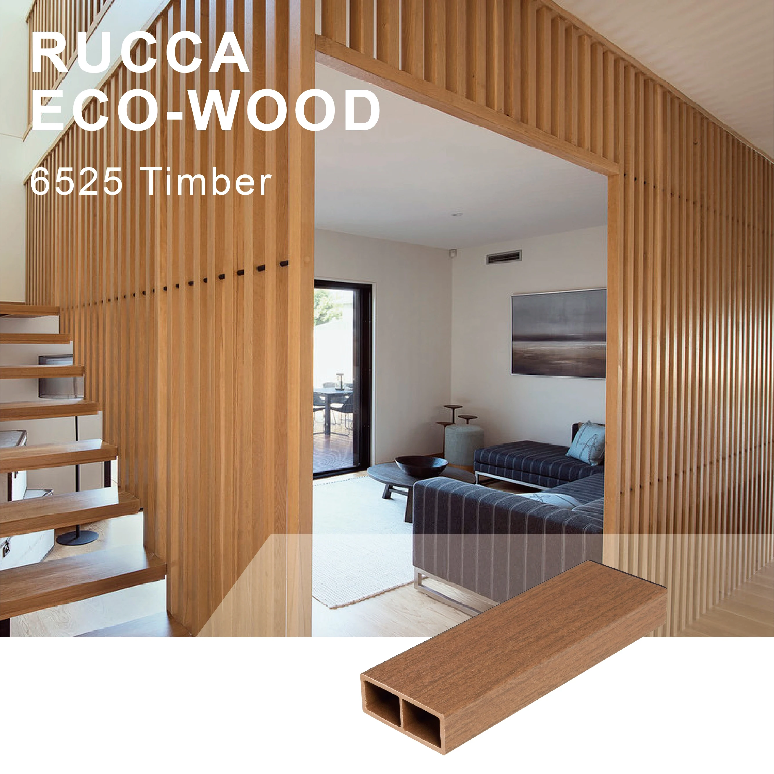 Plastic Composite Building Material PVC Ceiling Suspended Tiles Decoration Rucca Interior False Ceiling WPC Wood 65*25mm Strip