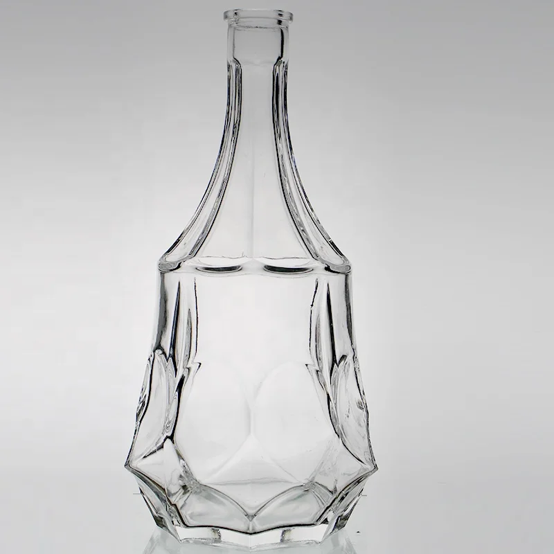 glass stopper flower shape elegant delicate spirit water glass bottle, large liquor bottles, crown cap 1.5 liter glass bottle