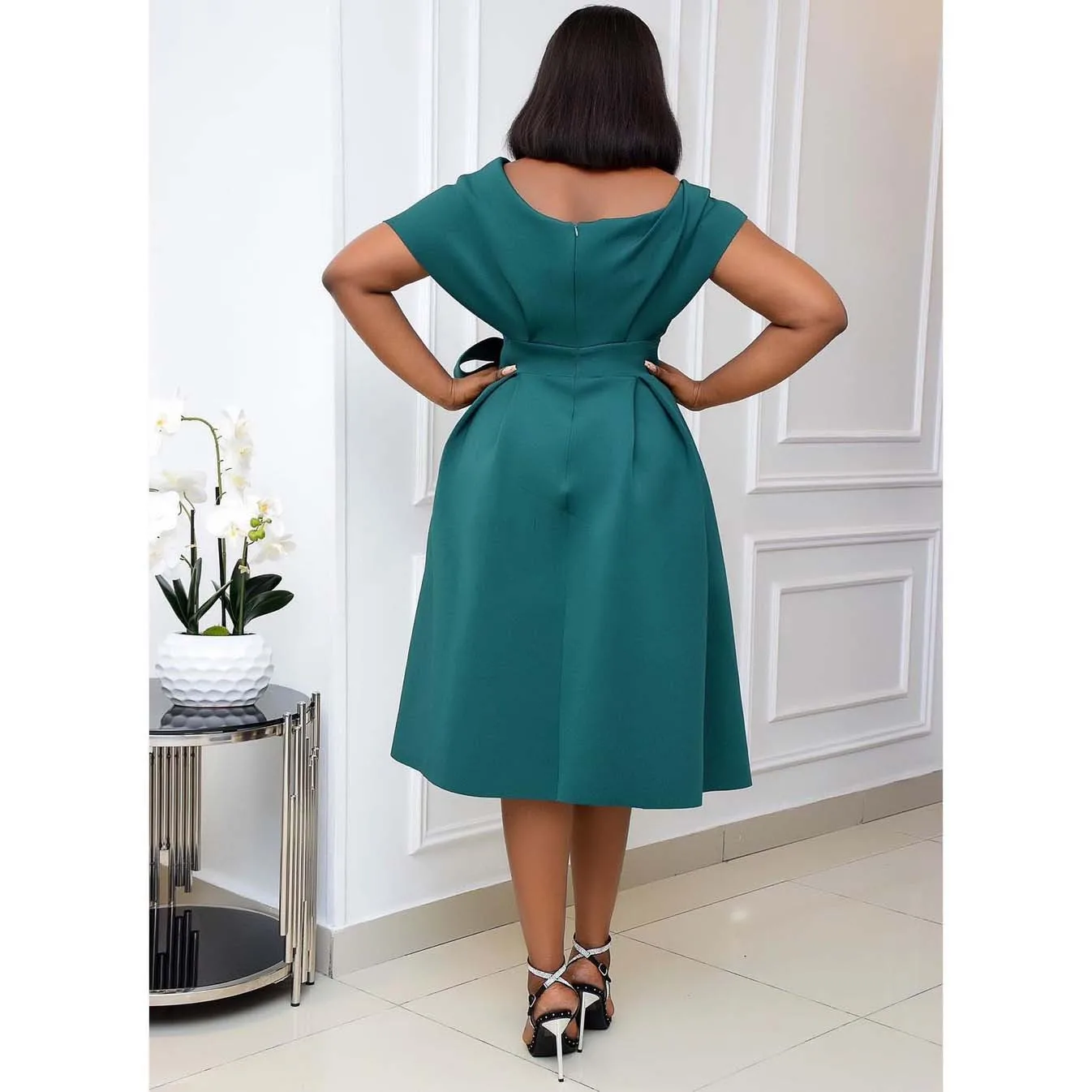 D099M Best selling africa clothing evening dresses women belted plus size ladies dresses sexy deep v neck A line summer dress