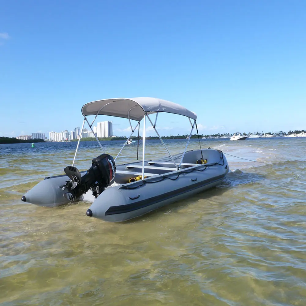 Durable PVC Hypalon Aluminum Floor Inflatable RIB Rescue Fishing Boats Pontoon Rowing Boat with Bimini Top and Ladder