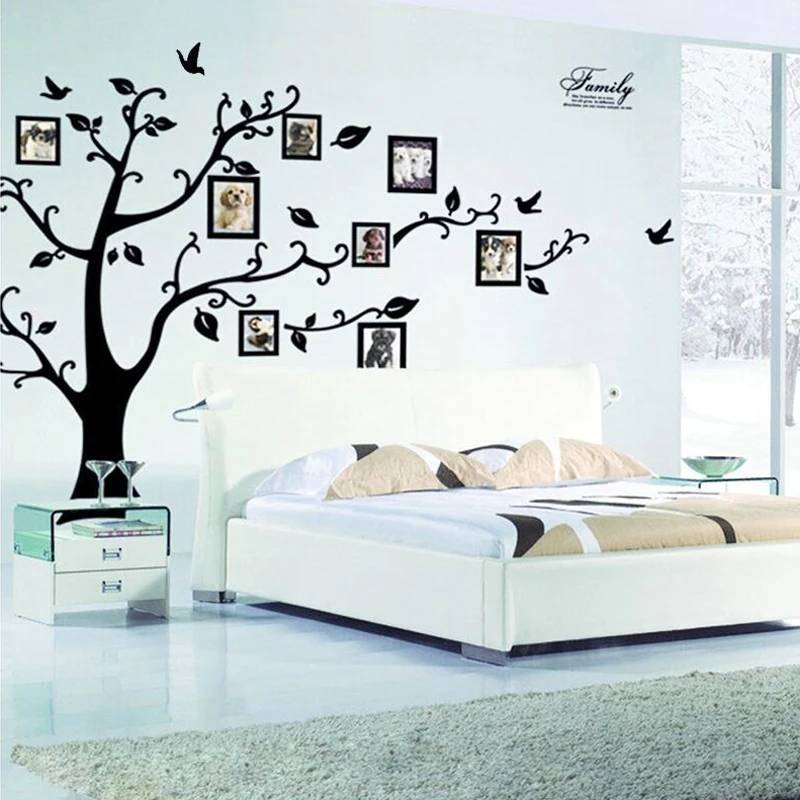 Home decoration 3d adhesive large photo frame tree sticker for wall