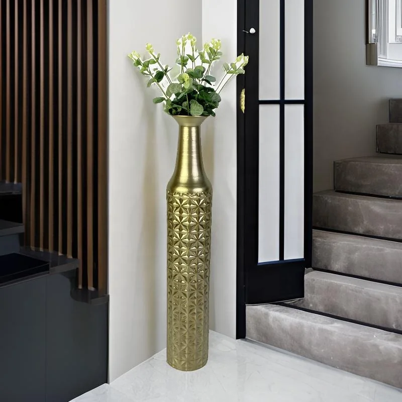 Lander Non-fragile large tall modern home decoration ornaments art floor metal gold vase for hotel