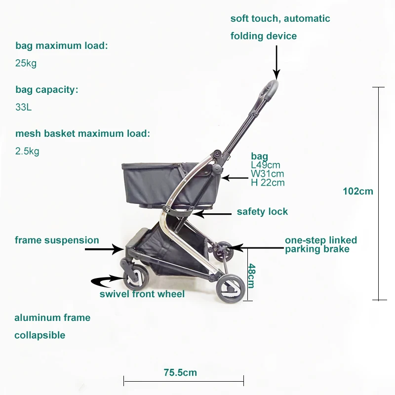 New Arrival My Personal Folding Shopping Cart with Swivel Wheels