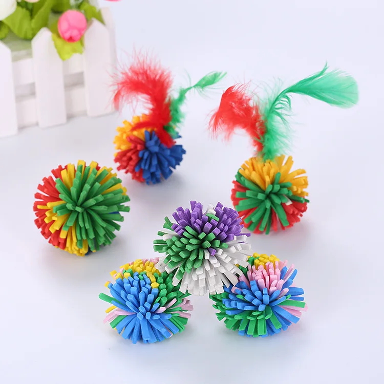 EVA foam ball with feather cat toy pet products wholesale in stock fast delivery