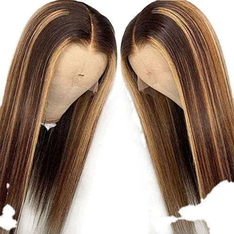 
13X4 Lace Frontal Wigs Human Hair Highlight T1B/4/27 Brazilian Virgin Hair Straight Lace Wigs-Glueless 