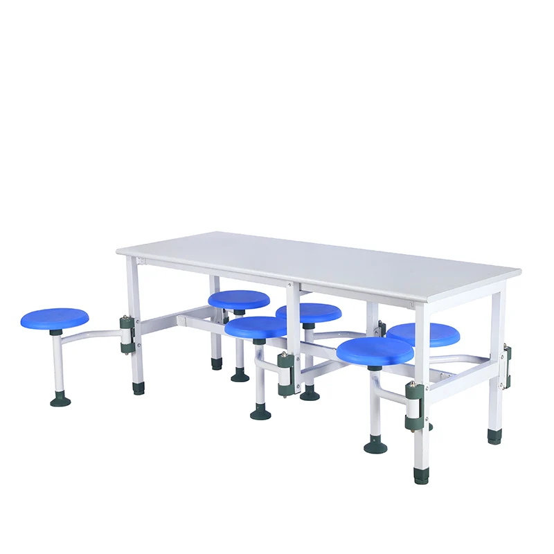 China wholesale new design wood metal school dining table with automatic reset stool food court cafeteria school dining table