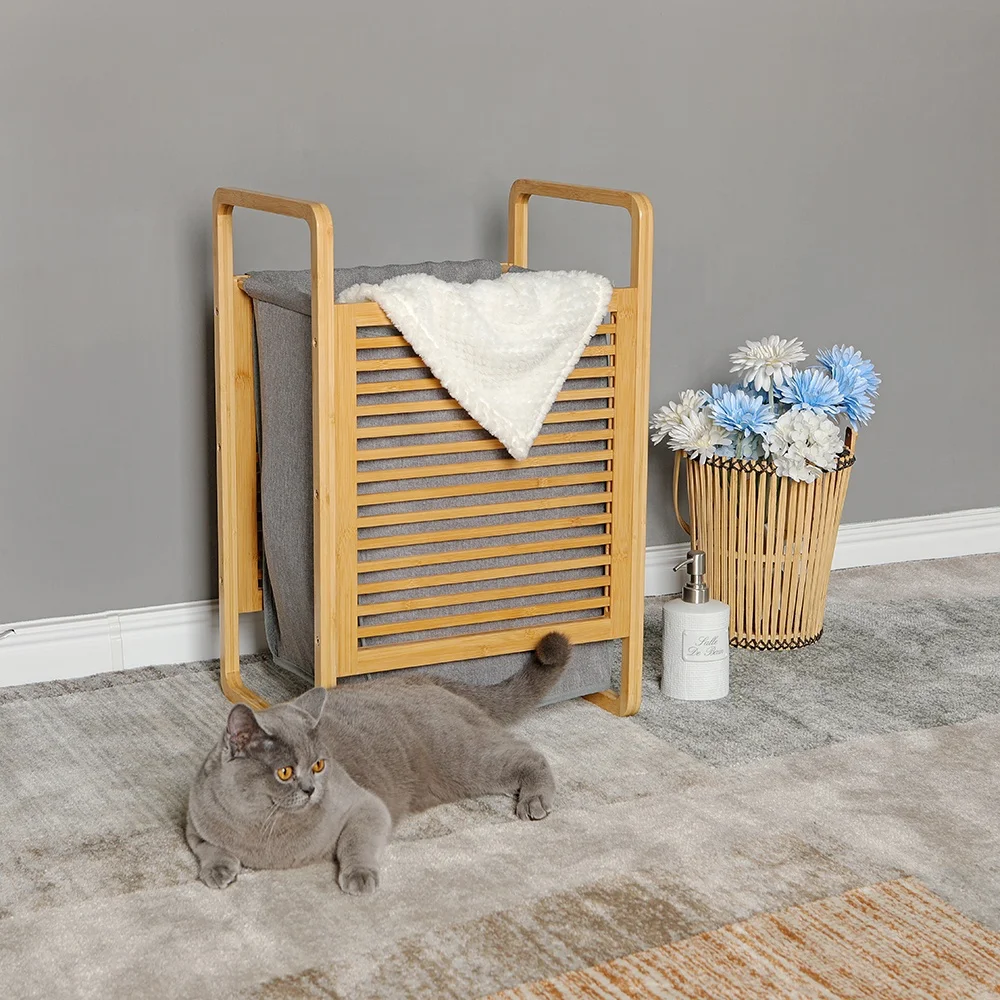 Manufacturer Bathroom Bamboo Wooden Storage Laundry Basket with Lid and Handle