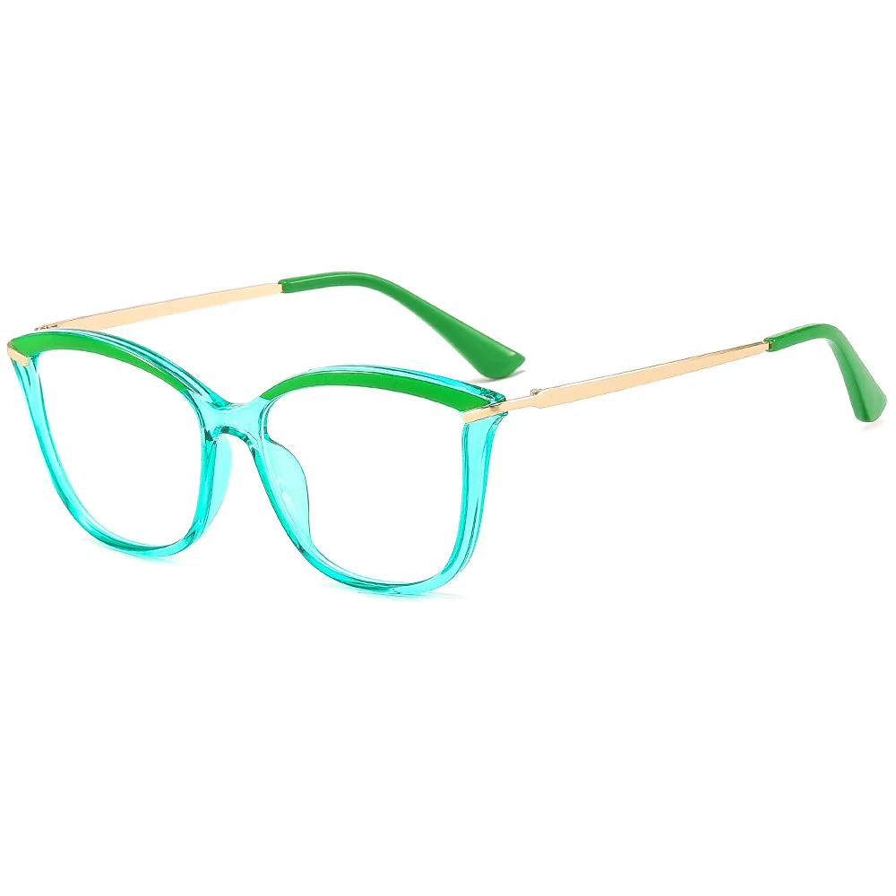 LEK 2022 newest style hip hop unique cool green cat eye frame women blue light glasses
