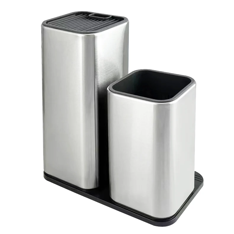 New Design hot sell stainless steel knives block set holder with scissors sharpening steel slot