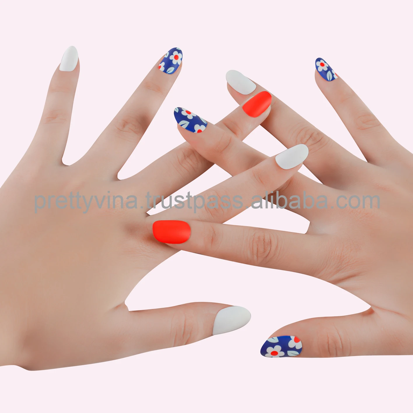 HELIOS 2020 New press on nails oval floral false nails for young girls artifical nails