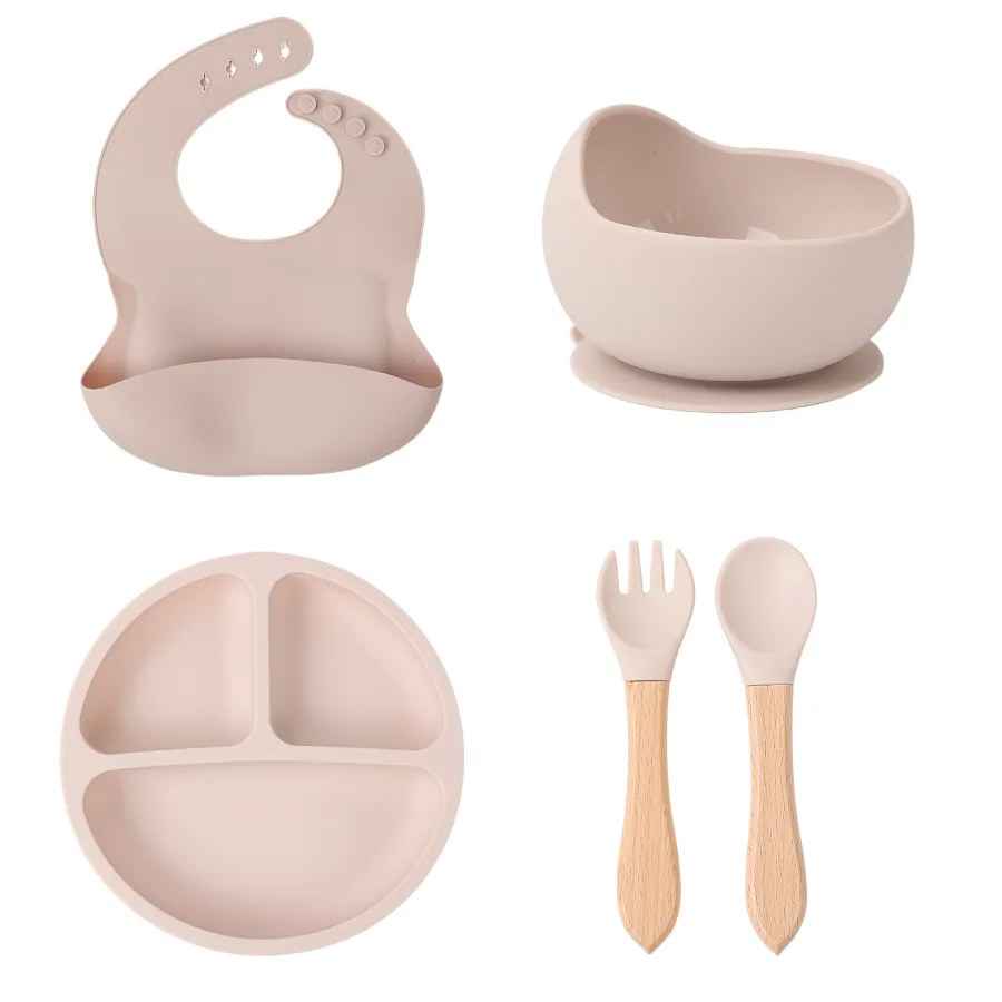 Wholesale Kids Food Feeding Bowl Silicone Baby Dishes Kid Dinner Suction Plate Baby Silicone Tableware Feeding Set With Lid
