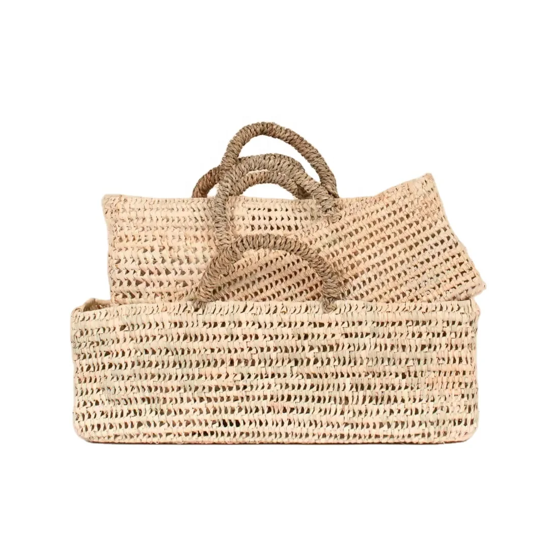 Fashionable Moroccan Vintage Summer Shopping Straw Basket with Rattan Handles Lady-Picnic Elegant Bags