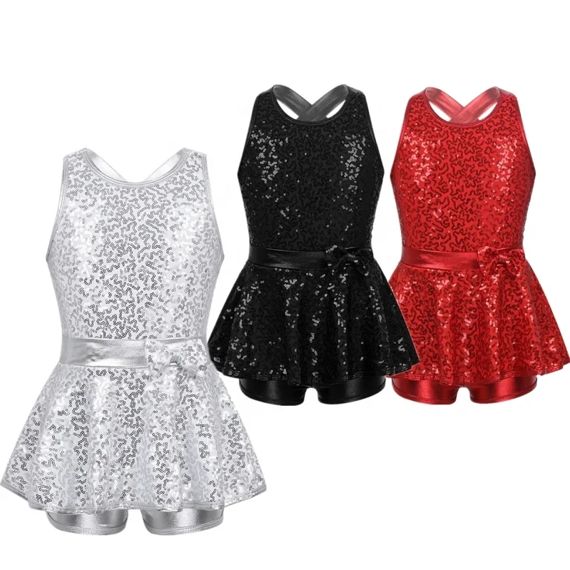 Fashion Kids Girls Ballet Jazz Latin Dress Sequins Bowknot Gymnastic Leotard Dance Costume