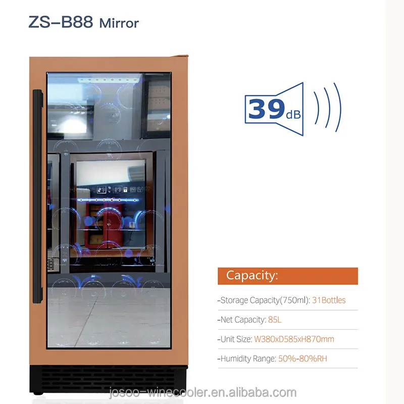 C-Pentane/R600a Supermarket Chiller Freezer Vertical Black Glass Stainless Steel Wine Cellar Wine Cooler Under Counter Fridge