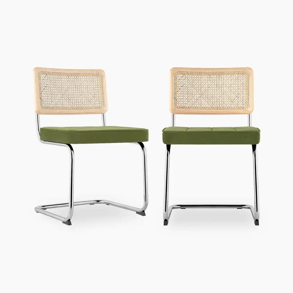 Mid Century Modern Dining Set Retro Timeless Marcel Breuer Designed  With Gold Cantilever Legs Natural Cesca Chairs