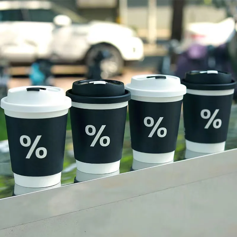 Double Wall Cup Kraft Paper for Hot Coffee with Plastic Cover Customization Printing 8oz 12oz 16oz Gold Customized Craft LOGO