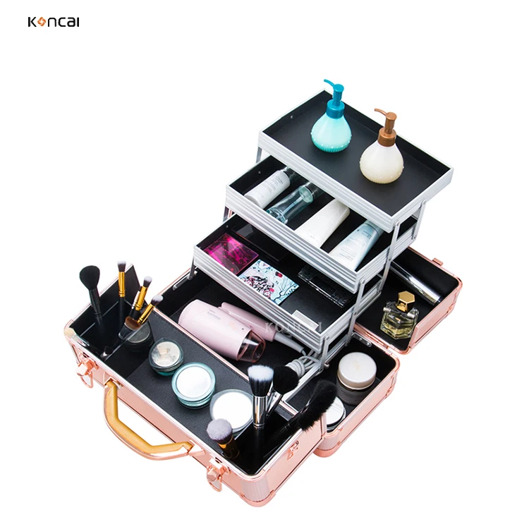 FAMA factory KONCAI Customized Fashion design high quality professional aluminum beauty box glitter makeup case travel portable beauty case