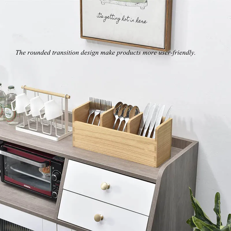 Wooden kitchen utensil holder countertop utensil storage box with 3 compartments