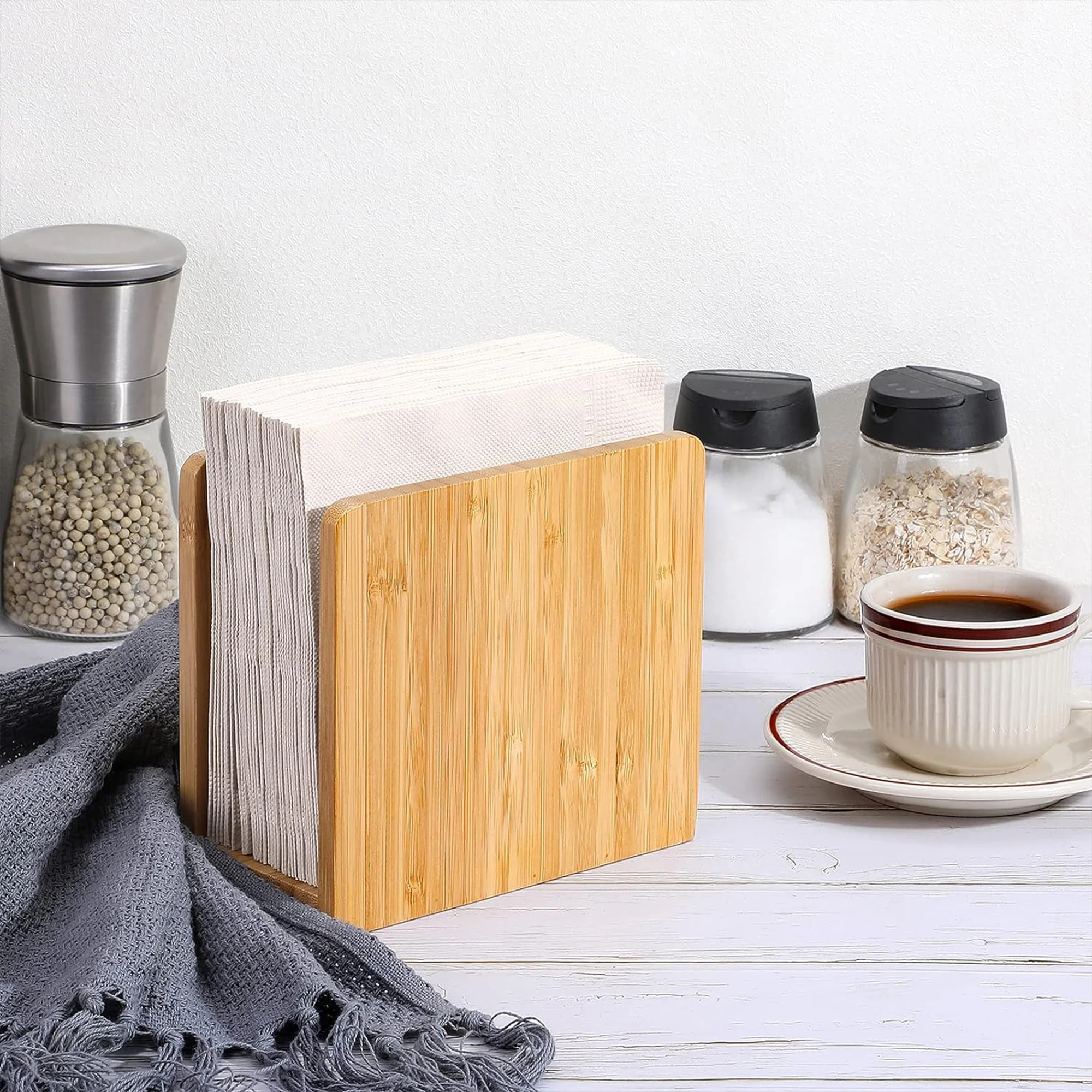 Wholesale Tabletop Freestanding Tissue Dispenser Bamboo Napkin Holders for Tables