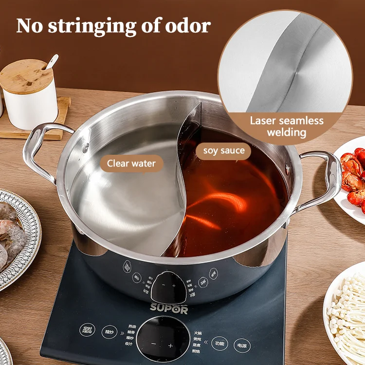 New Arrival Kitchen 28cm Tri-Ply Hotpot Cookware Cooking Soup Stock Pot Induction 304 Stainless Steel Hot Pot