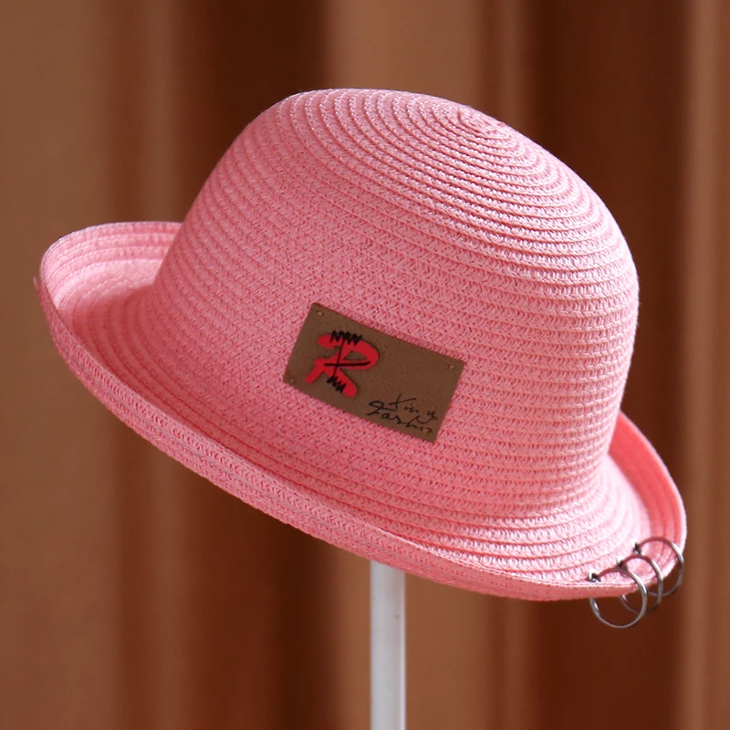 New Men Women Roll-edge Dome R Letter Three-ring Outdoor Sun Visor Ladies Hat Large Straw Brim Hat Womens Fashionable Straw Hats