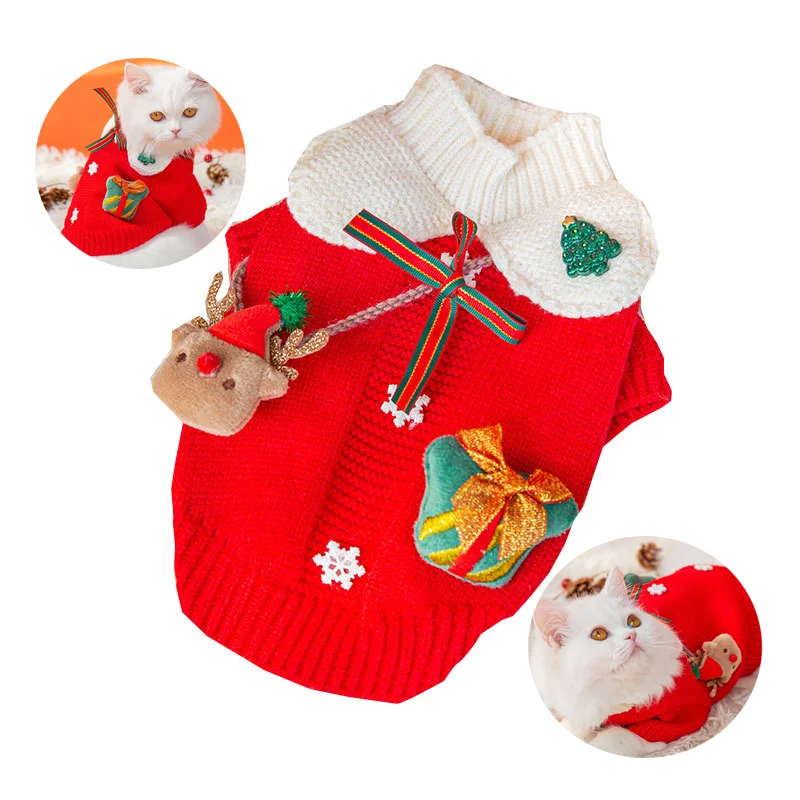 Christmas Pet clothes Christmas snowflake elk satchel small dog clothes cat clothes to keep warm