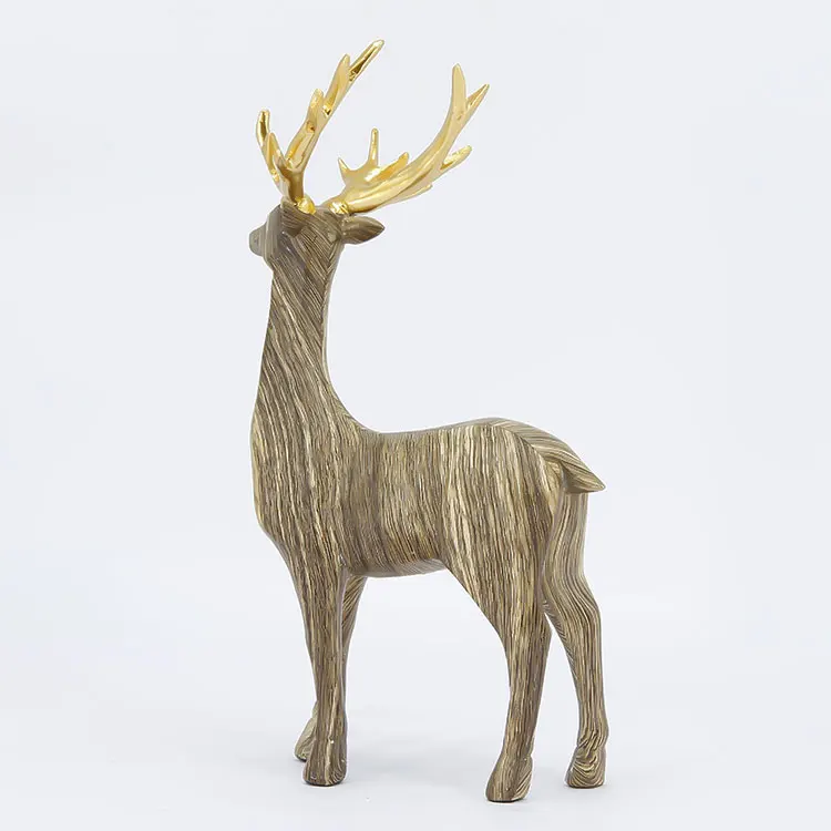 Jiayi Resin Custom Deer Statue Sets with Golden Antlers For Xmas Decoration