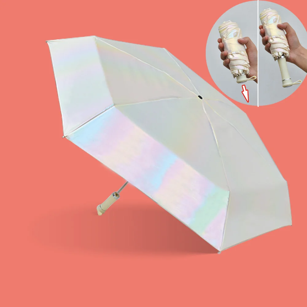 New 5 Fold Mini Sunscreen Parasol Six Bone,Small Foldable umbrellas for Sunny Rainy Days Manual Control for Travel/