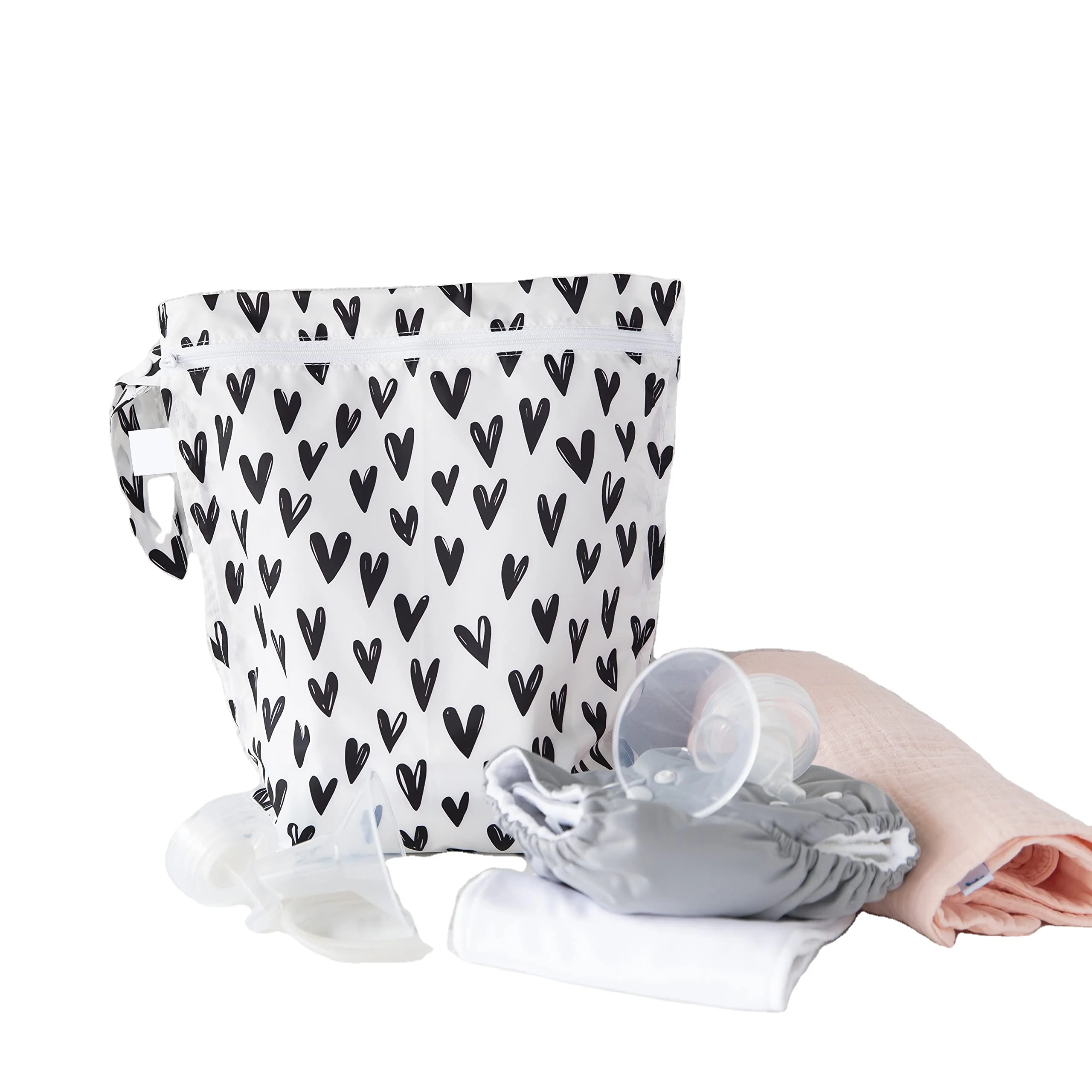 Custom Reusable Large Zipper Wet Dry Bag Baby Cloth Diaper Bags Nappy Wet Bag Waterproof With 2 Pockets