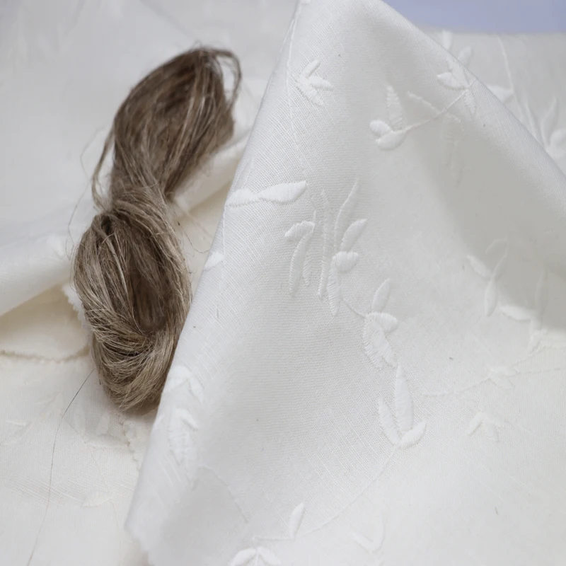 100% flax embroidery Linen cotton fabric