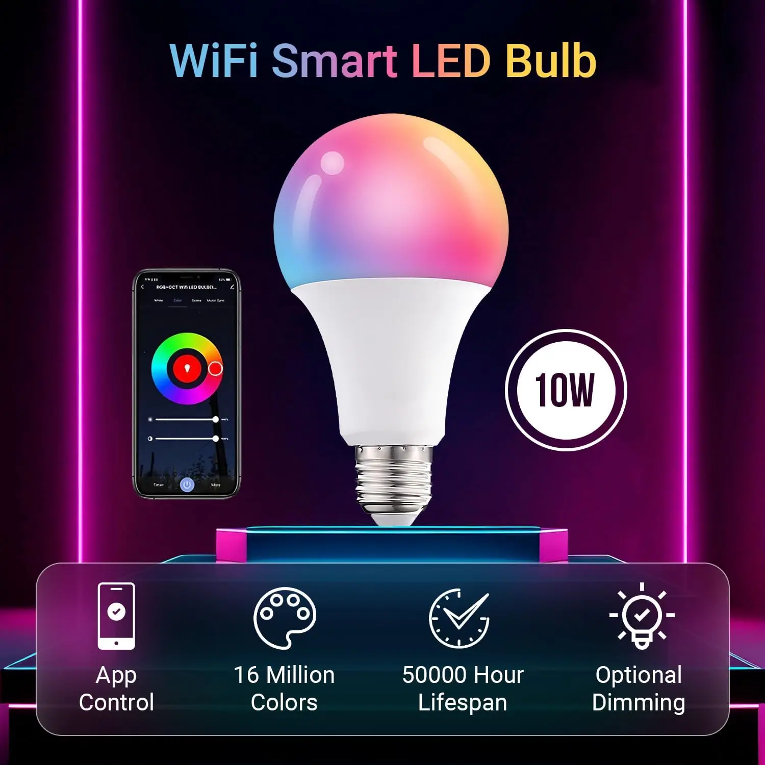 A19 Tuya WiFi умная цветная лампа E26 E27 RGBW светодиодная лампочка с управлением Alexa Google 7W 9W 12W