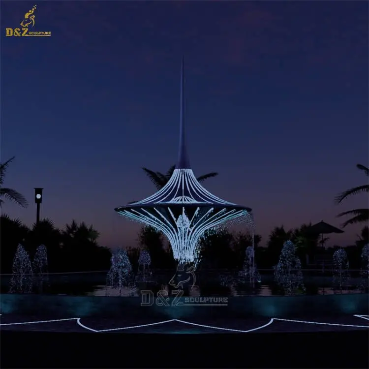 Outdoor Modern Stainless Steel Simple Orthogon Statue Metal Sculpture Water Fountain