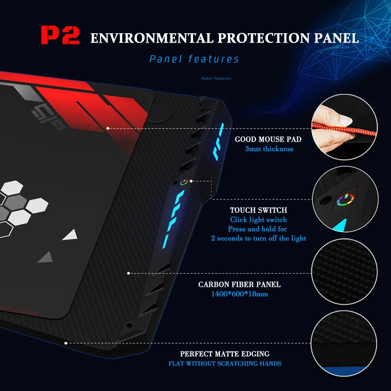 Ergonomic Gaming Desk 55 Inch, Z Shaped Office PC Computer Desk with Mouse Pad, Gamer Tables with Chargeable Gaming Handle Rack,