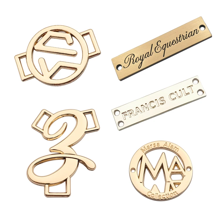 Factory price engraved metal name tags Custom Brand Logo Metal Plated Labels for Clothing garment