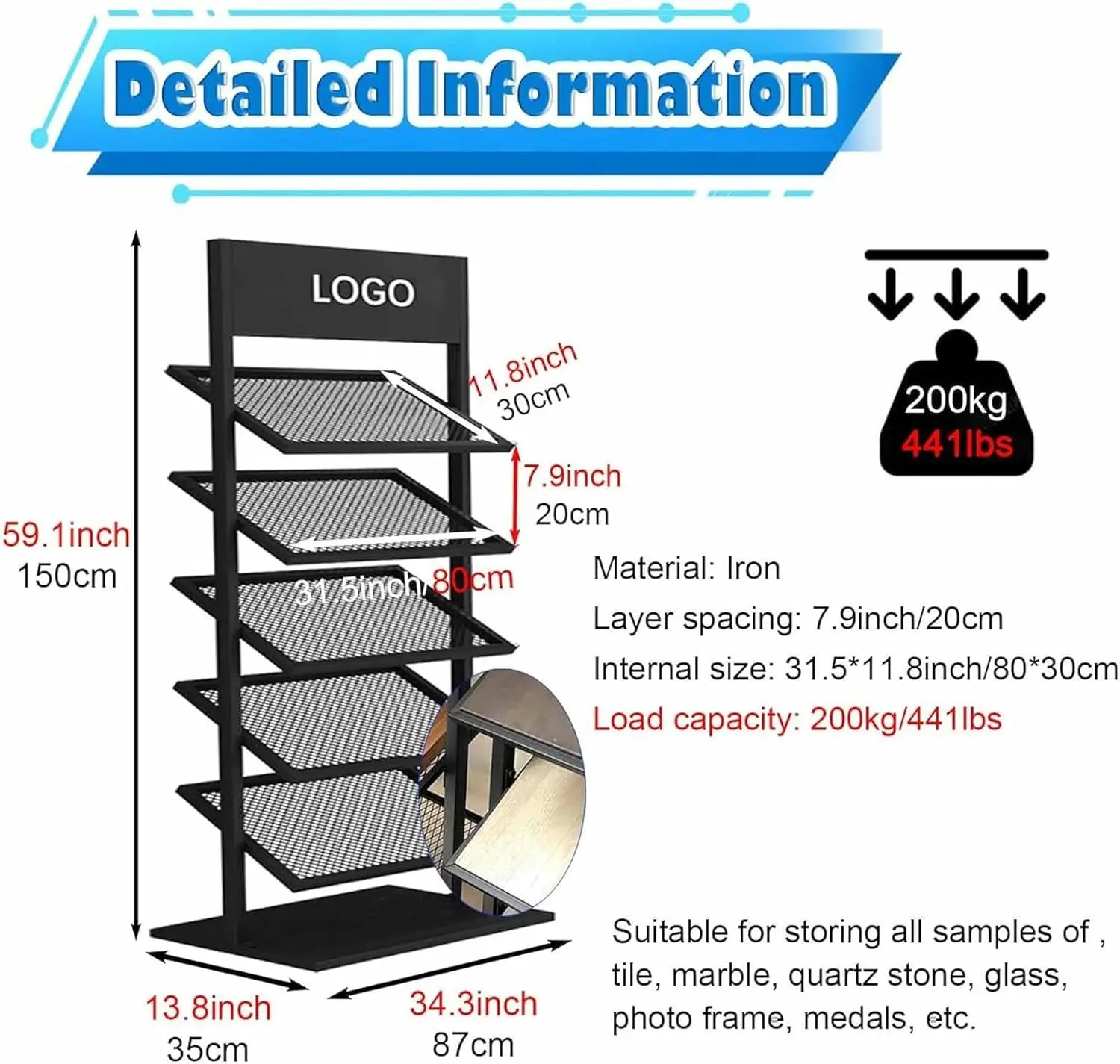 Showroom Large Capacity Floor Porcelain Ceramic Tiles Organizer Shelves Sample Display Rack Stand