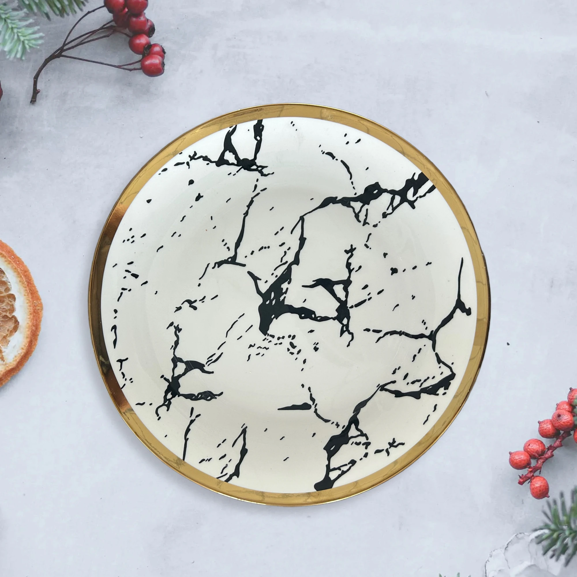Porcelain Dinnerware Gold Rim Ink Pattern Home Party Wedding Restaurants Luxury  Royal Modern Set Porcelain Dinnerware
