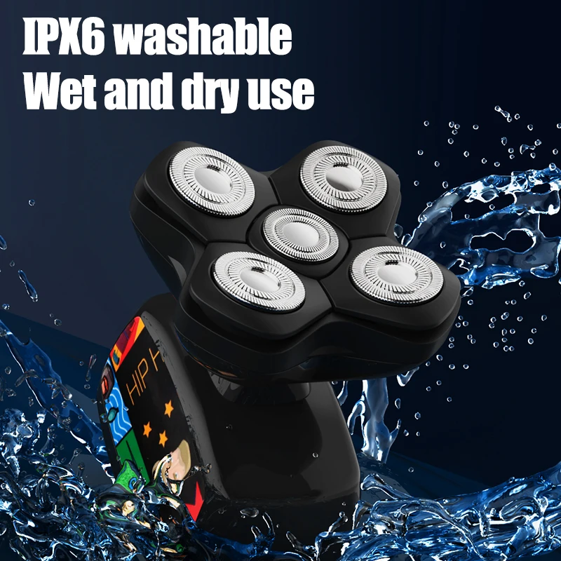 Suttik JK-1368 Graffiti Wireless Charging Shaver IPX6 Waterproof Affordable Multifunctional 5D Bald Head Shaver for Men 6 in 1