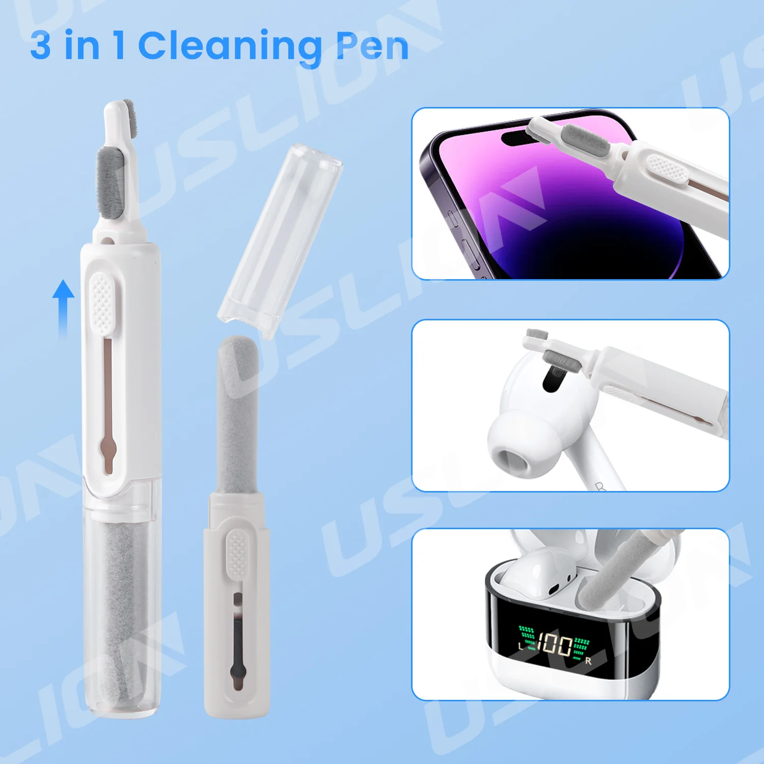 USLION 8-in-1 Multi-Functional Earphone Headphone Phone Cleaner Tools Portable Keyboard Cleaner Cleaning Pen Kit With Soft Brush